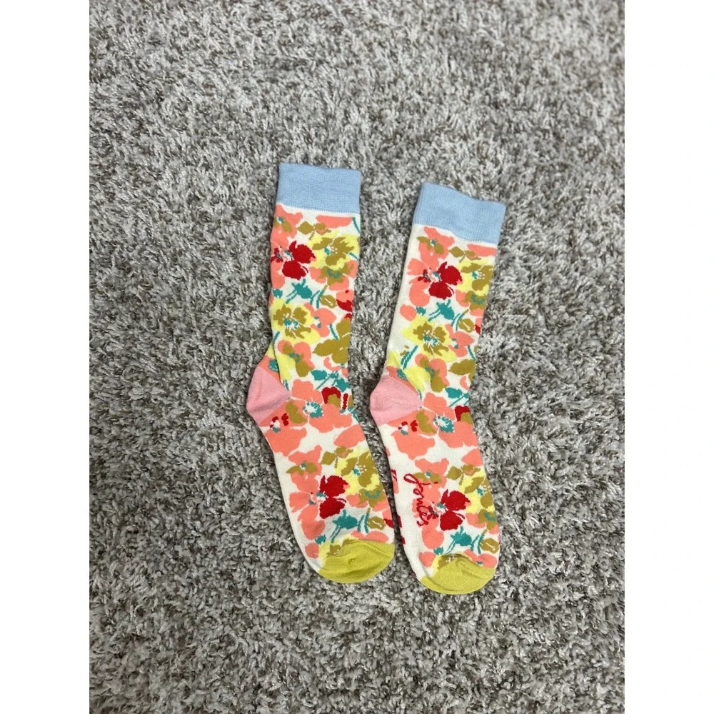 Joules Womens Floral Crew Socks Multi Color Pink Yellow Blue Botanical Print
